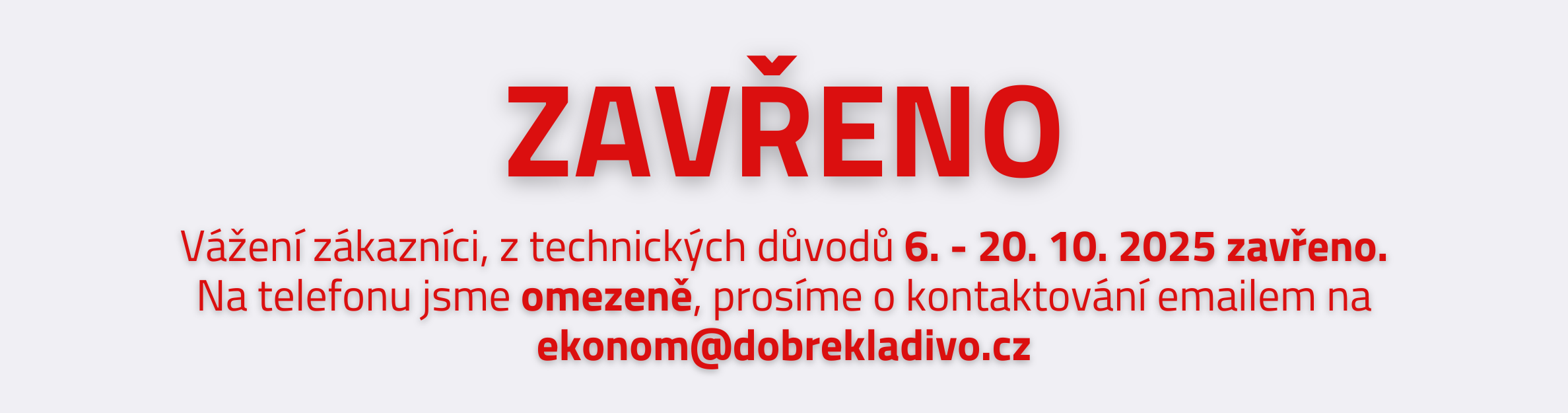 Horní banner - web zavřeno katerogie